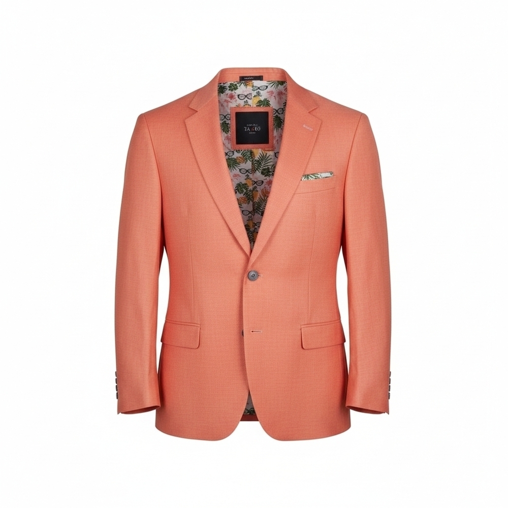 Sz 2XL Bespoke Tazzio Europa Slim Fit Vivid Tropical Lining Salmon Blazer